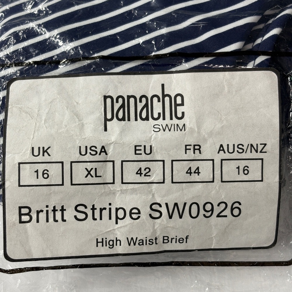 NWT Panache Women Swim Brief XL Navy White Britt Stripe SW0926 High Waist Sailor